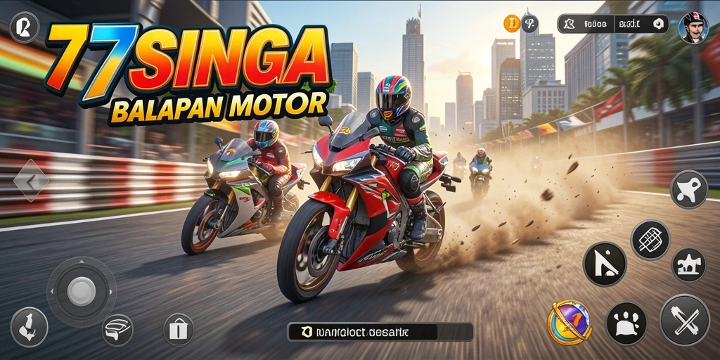 Screenshot dari gameplay balapan motor yang mendebarkan.