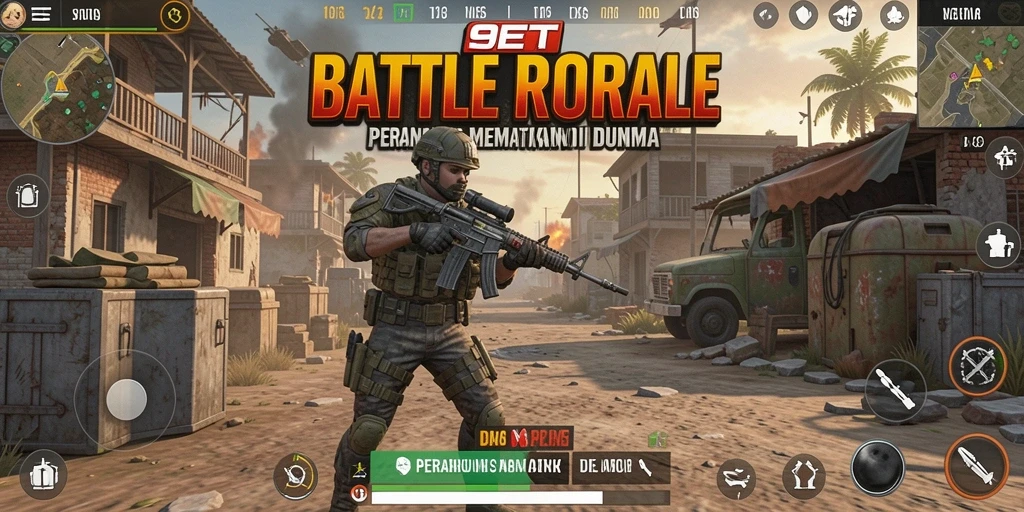 Gameplay seru di 9ET, pertarungan Battle Royale tanpa henti.