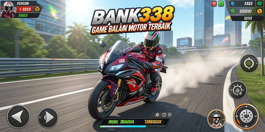 Tangkapan layar gameplay BANK338 menampilkan balapan motor yang seru.