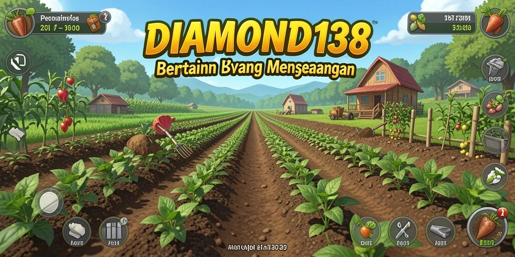 Screenshot gameplay DIAMOND138 menampilkan petani yang sedang merawat tanaman.