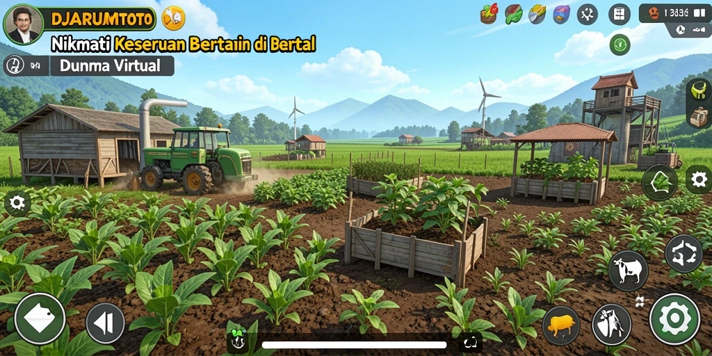 Tampilan gameplay menarik dalam DJARUMTOTO dengan berbagai tanaman dan hewan.