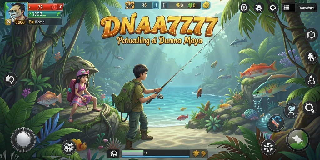 Screenshot gameplay DNA777 menampilkan petualangan memancing yang seru.