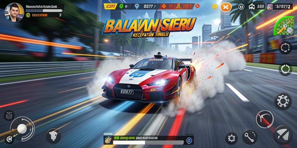 Gameplay balapan seru dalam EOS77 dengan tampilan grafis menakjubkan.