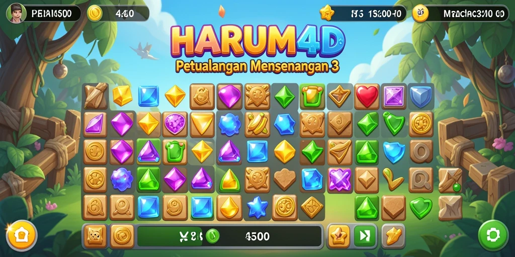 Tangkapan layar gameplay HARUM4D menampilkan aksi Match-3 yang seru.