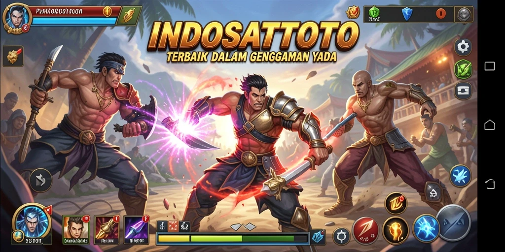 Tangkapan layar gameplay INDOSATTOTO menampilkan pertarungan yang mendebarkan dan karakter yang kuat.