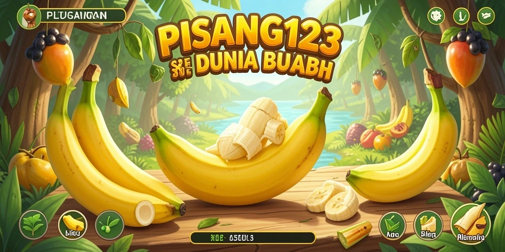 Screenshot PISANG123 menampilkan karakter berpetualang di dunia buah yang penuh warna.