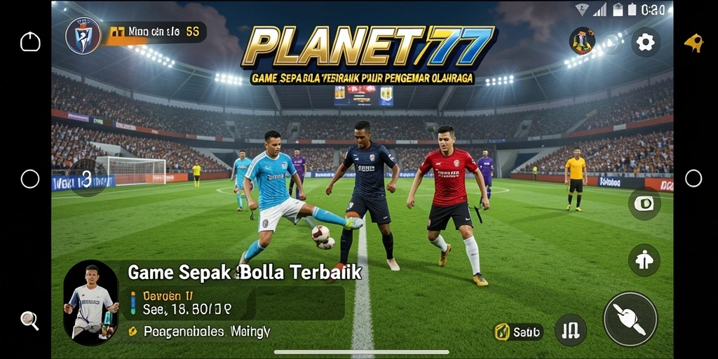 Tangkapan layar utama PLANET77 menampilkan aksi seru di lapangan sepak bola.