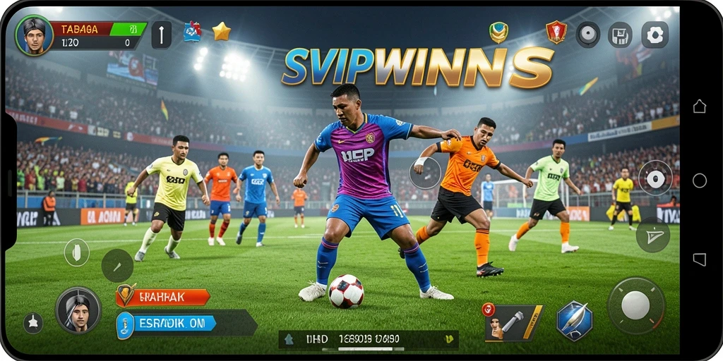 Tangkapan layar game SVIPWINS menampilkan aksi pertandingan olahraga yang mendebarkan.