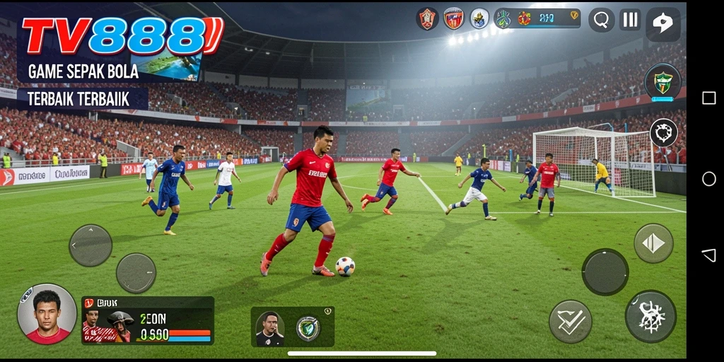 Tangkapan layar gameplay TV888 menampilkan aksi sepak bola yang mendebarkan.