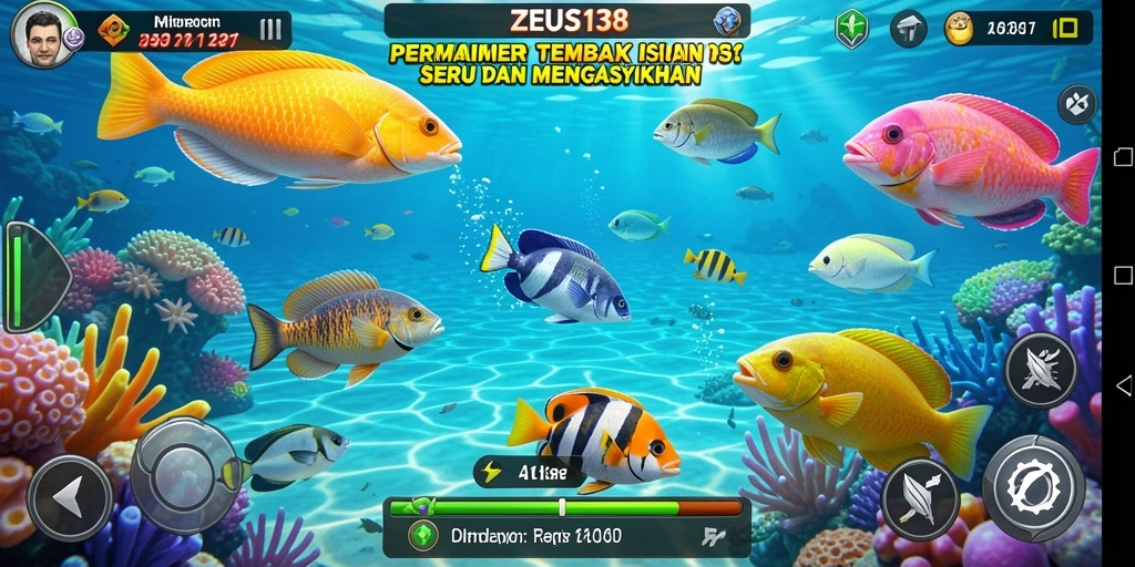 Screenshot gameplay ZEUS138 menampilkan aksi tembak ikan yang mendebarkan.